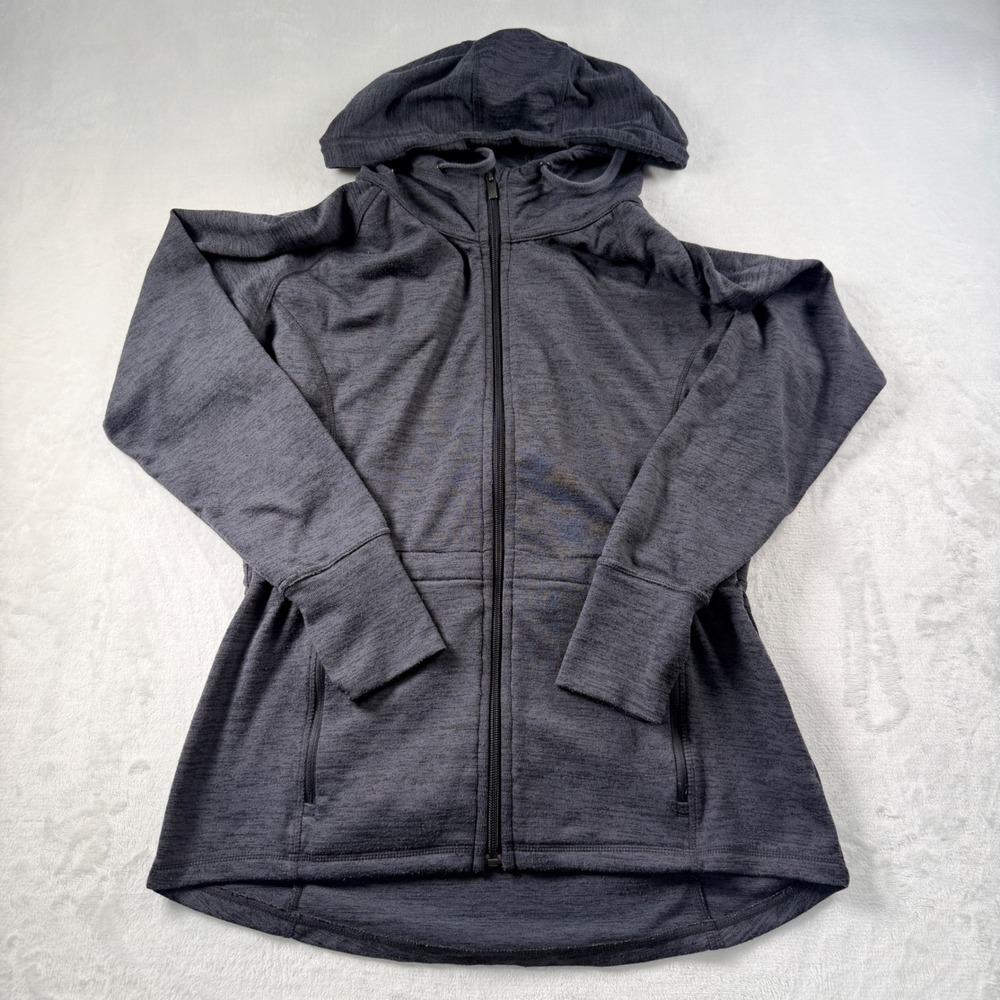 Athleta Full Zip Hoodie Women Small Gray Heather Thumbhole Cinched Waist Active